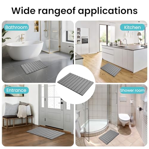 Quick Dry Bath Mat，Foldable Stone Bathroom Mat Quick Dry | Dark Gray, Large Size Quick-Drying Type Diatomaceous Bathtub Mat， Size 23.6"(L)×15.4"(W)