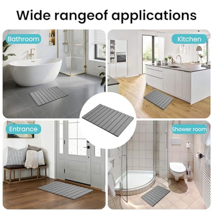 Quick Dry Bath Mat，Foldable Stone Bathroom Mat Quick Dry | Dark Gray, Large Size Quick-Drying Type Diatomaceous Bathtub Mat， Size 23.6"(L)×15.4"(W)