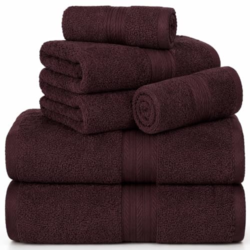 100% Cotton Bathroom Towel Set, 600 GSM, Soft & Absorbent, 6 Piece Set (2 Bath Towels, 2 Hand Towels, 2 Washcloths), Brown - color: Brown, size: Towel Set of 6