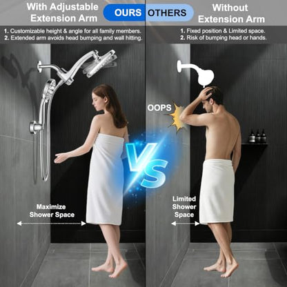 Dual Rainfall Shower Head With Handheld Showerhead, High Pressure Shower Head With Handheld Spray, 8-Mode Showerhead with Adjustable Extension Arm, 71Inch Shower Hose & Suction Cup Holder, Chrome - color: Chrome