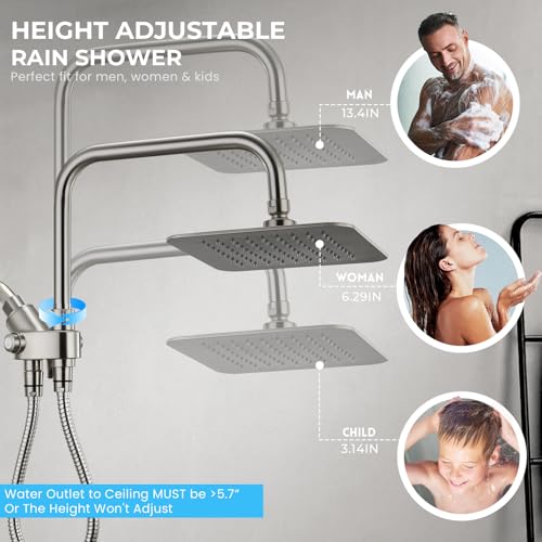Dual Shower Head Combo, 8'' High Pressure Rain Shower Head with Handheld Spray, 6+1 Spray Settings Handheld Showerhead, Height Adjustable, One-touch Pause Button, Brushed Nickel - color: Brushed Nickel