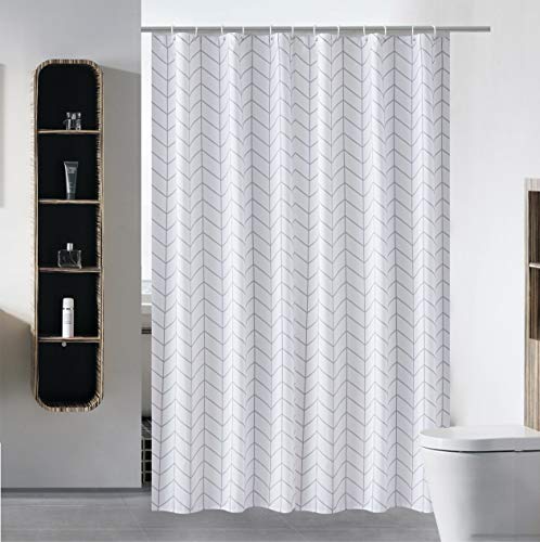 Luxury Shower Curtain Liner for Bathroom Water Repellent Fabric Washable Cloth (Hotel Quality, Friendly, Heavy Weight Hem) with White Plastic Hooks - 54" x 78", Stall White Arrow - color: White Arrow, size: 54"W x 78"L (Pack of 1)