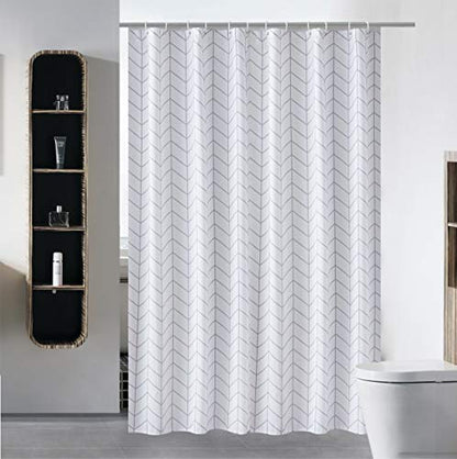 Luxury Shower Curtain Liner for Bathroom Water Repellent Fabric Washable Cloth (Hotel Quality, Friendly, Heavy Weight Hem) with White Plastic Hooks - 54" x 78", Stall White Arrow - color: White Arrow, size: 54"W x 78"L (Pack of 1)