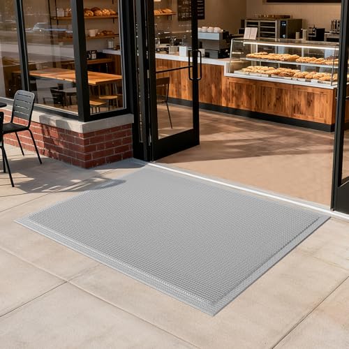 Front Door Mat 31''x47'', Drainage Heavy Duty Dirt Trapping Non-Slip Doormats, Outdoor Rubber Floor Mats, Restaurant Commercial Kitchen Industral Pool Entrance Bar Wet Area, Grey - color: Grey, size: 31''x47''