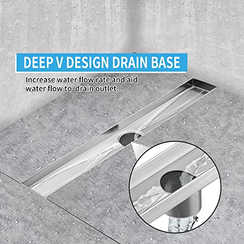 Linear Shower Drain 36 Inch, Professional Brushed SUS-304 Stainless Steel Shower Drain, 51L/Min Fast Drainage Floor Linear Drain, US Standard CUPC Certified, Brushed Silver, SD-109 - color: Brushed Silver, size: 36 Inch