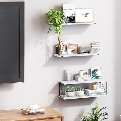 Fixwal 3+1 Tier Bathroom Floating Shelves Over Toilet, White | White Wood Shelf Set with Toilet Paper Storage Basket, Natural Finish, 40Lb Weight Limit, Quick Mount, Versatile - color: White