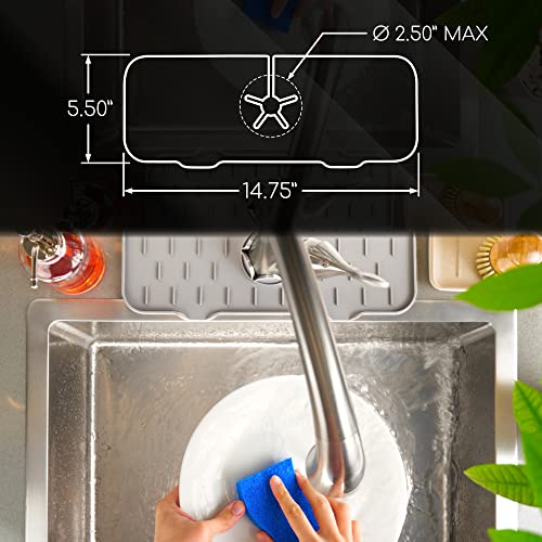 Ternal Silicone Faucet Handle Drip Catcher Tray Mat, Silicone Faucet Mat Dish Soap Sponge Holder for Kitchen Sink Accessories Gadgets, Drying Mat for Kitchen Counter Bathroom Kitchen Sink [Grey]
