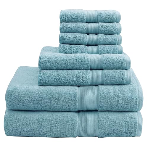 Madison Park 800GSM 100% Cotton Bathroom Bath Towel Set of 8, Aqua | Long Staple, Highly Absorbent, Durable Hotel Spa Quality, Quick Dry, Double Stitched Hems, Lint Reducing, OEKO-TEX Certified - color: Aqua, size: Multi-Sizes