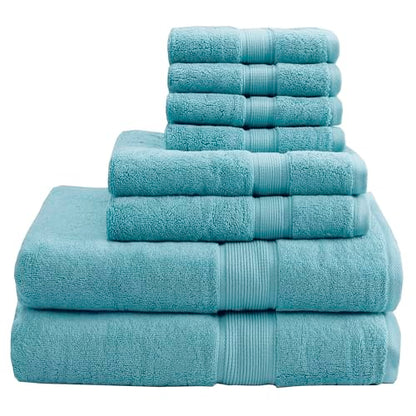 Madison Park 800GSM 100% Cotton Bathroom Bath Towel Set of 8, Aqua | Long Staple, Highly Absorbent, Durable Hotel Spa Quality, Quick Dry, Double Stitched Hems, Lint Reducing, OEKO-TEX Certified - color: Aqua, size: Multi-Sizes