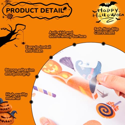 Halloween Non-Slip Bathtub Stickers, White Ghost Black Bat Pumpkin | 6 Pages, Anti-Slip Decals for Kids, With Scraper, Fun & Safe Bathtub Adhesive Appliques - color: Halloween