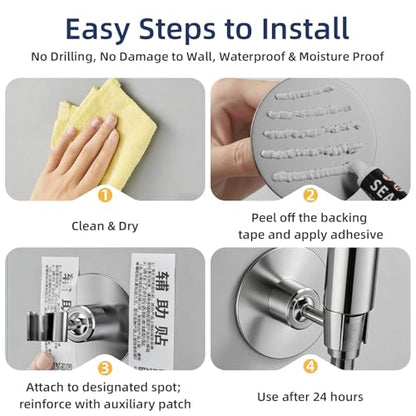 Shower Head Holder Wall Mount, No Drill Strong Adhesive Holder | Adjustable Stainless Steel Handheld Wand Rustproof Bathroom Accessory for Tub and Shower - Non-Potable Use Only