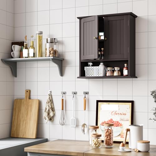 Bathroom Wall Cabinet, Over the Toilet Storage Cabinet with 2 Doors and Adjustable Shelf, Wooden Medicine Cabinet Wall Mounted, Room Space Saver for Bathroom Kitchen - color: Bathroom Cabinet-brown