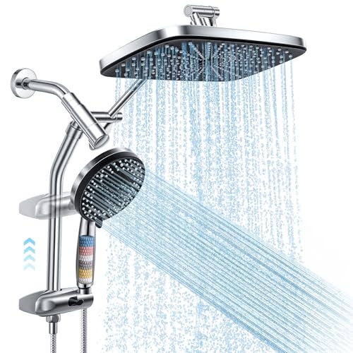 Shower Head with Handheld, 12" High Pressure Rain Shower Heads with Filtered Handheld Spray Combo & Adjustable Extension Arm, Silver Showerheads & Hand Held Showers Set for Bathroom - color: Silver
