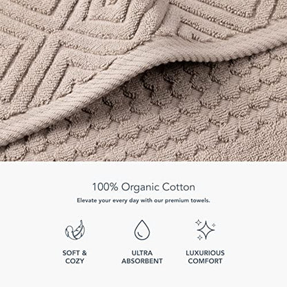 Texere 100% Organic Cotton Diamond Jacquard 700 GSM Luxury Bath Towel Sets - 2 Large Bath Towels, 2 Hand Towels, 2 Washcloths (Diamond, Oxford Tan, 6 Piece) - color: Oxford Tan (Diamond)