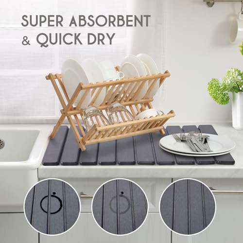 BoxedHome Large Stone Drying Mat for Kitchen Counter, Non-Slip 24"×16" | Quick Drying Diatomaceous Earth, Super Absorbent, Foldable, Birthday Gfts for Women Mom Grandma - color: Dark Grey
