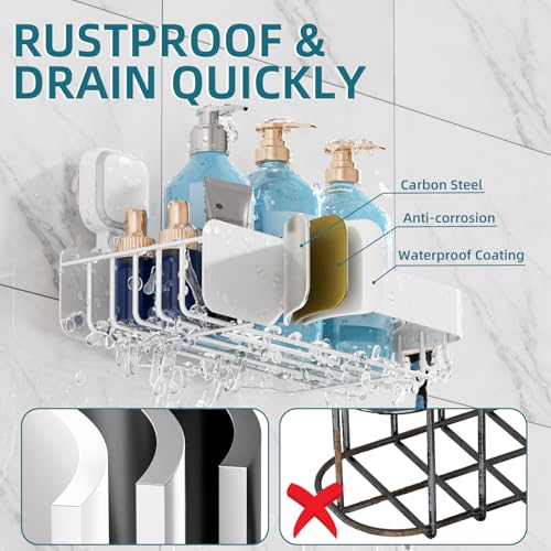 TAILI Shower Caddy Suction Cup Rustproof Metal Shower Shelves White 2pack | Rustproof,No Drilling Wall Mounted Basket, Upgraded Removable Suction Cup Bathroom Organizer Heavy Duty Shampoo - color: White 2pack