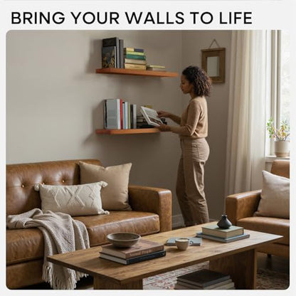 Oak Floating Shelves 30 inch Long, High End Solid Real Wood 30inch Floating Shelf for Wall Mounted, Honey Oak Wooden 30in Floating Shelves, Heavy Duty Bracket, 30 X 6.5 X 1.75 in, Set of 2 - color: Honey Oak - Warm Amber Tone, size: 30 inch