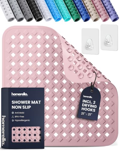 homerella Square Shower Mat Non Slip Anti Mold 21x21 Anti Slip Shower Mat | 100% BPA Free, Mildew Resistant, Machine Washable, Shower Mats for Inside Shower, Shower Floor Mat Mat Non Slip EU Certified - color: Rose