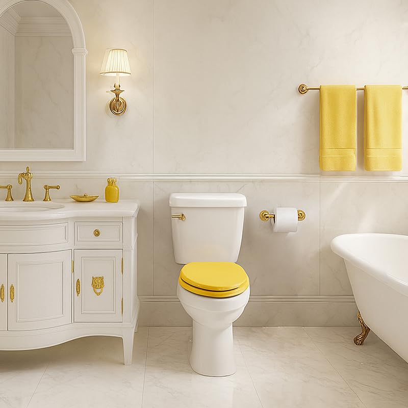 Toilet Seat, Slow Close, Soft Touch, Ultra-Smooth Matte Finish (No Orange-Peel Texture), Premium Moulded Wood, Quick Release, PIKLiDS (Yellow, Round) - color: Yellow, size: Round