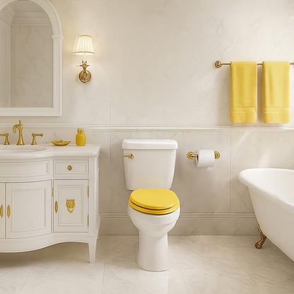 Toilet Seat, Slow Close, Soft Touch, Ultra-Smooth Matte Finish (No Orange-Peel Texture), Premium Moulded Wood, Quick Release, PIKLiDS (Yellow, Round) - color: Yellow, size: Round
