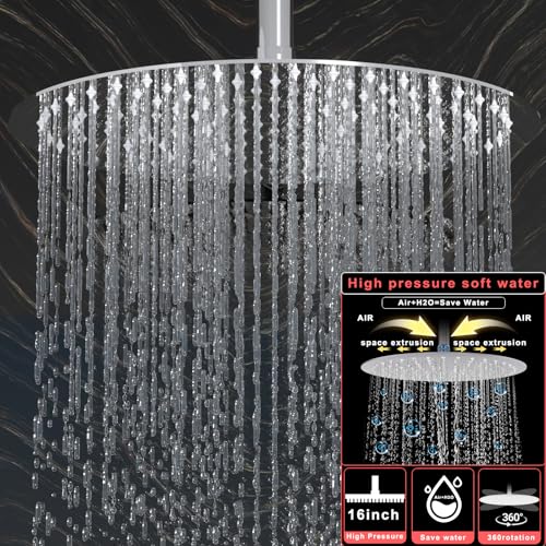 HOMEDEC 16inch Round Rain Shower System with 6" Wall Mounted Shower Head, 4 Way Shower Valve with 2-Function Handheld Shower and Massage Jets, Chrome - color: Chrome, style: 4-Way + 1x 6" Top