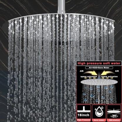 HOMEDEC 16inch Round Rain Shower System with 6" Wall Mounted Shower Head, 4 Way Shower Valve with 2-Function Handheld Shower and Massage Jets, Chrome - color: Chrome, style: 4-Way + 1x 6" Top