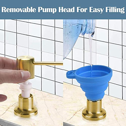Soap Dispenser for Kitchen Sink (Gold),Built in Design Sink Soap Dispenser, Refill from The Top, Stainless Steel Kitchen Soap Pump with 10 fl.oz Bottle (300ml) - color: Gold, style: Antique