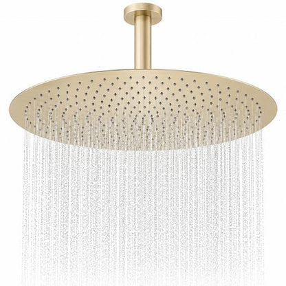 16 Inch Rainfall Shower Head, BSTIIU Stainless Steel Round Shower Head, Extra Large Ceiling Mount Shower Heads, Brushed Gold - color: Brushed Gold, size: 16-Inches, style: Round