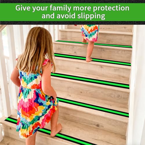 Glow in Dark Anti Slip Tape, 2" x35FT Heavy Duty Waterproof Safety Grip Tape for Stairs, Pool, Bathroom - Black & Glow Stripe Indoor/Outdoor Multi-Purpose Traction Tape - size: 2IN x 35FT