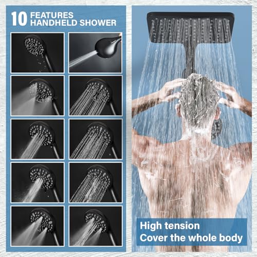 Rain Shower Head with Handheld High Pressure rainfall Shower Heads with Handheld Spray Combo,Black - color: Black