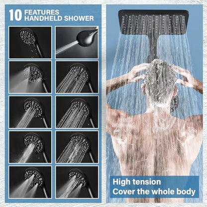Rain Shower Head with Handheld High Pressure rainfall Shower Heads with Handheld Spray Combo,Black - color: Black