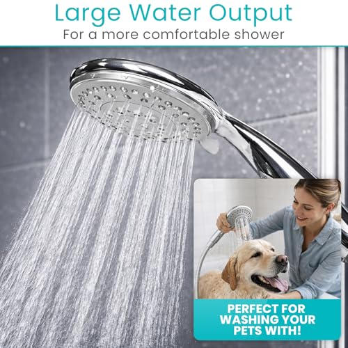 Vive High Pressure Handheld Shower Head - Hand Held Showerhead with 6.5 ft | Extra Long Hose, Detachable Showerhead, Multi-Setting Spray Combo for Bathroom, Pet Bathing, Stainless Steel Hose, Chrome