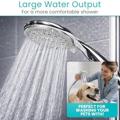 Vive High Pressure Handheld Shower Head - Hand Held Showerhead with 6.5 ft | Extra Long Hose, Detachable Showerhead, Multi-Setting Spray Combo for Bathroom, Pet Bathing, Stainless Steel Hose, Chrome