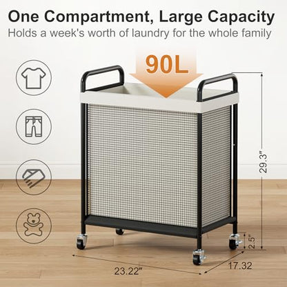 WOWLIVE Rolling Laundry Hamper with Wheels, 90L Laundry Basket | Laundry Sorter with Metal Handle and Removable Bag, Large Clothes Hamper for Laundry Room, Bathroom and Dorm, Beige - size: 1-Section
