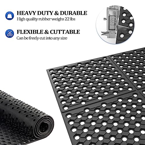 ROVSUN Rubber Floor Mat with Holes, 3x20 FT Hollow Large Mat Roll, Anti-Fatigue/Non-Slip Drainage Mat, for Industrial Kitchen Restaurant Bar Bathroom, Indoor/Outdoor - size: 36x236 in.(3x20 ft)