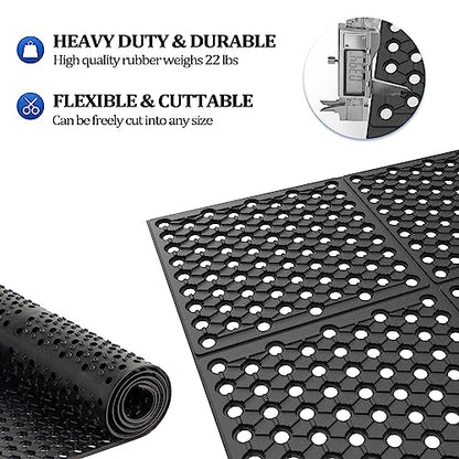 ROVSUN Rubber Floor Mat with Holes, 3x20 FT Hollow Large Mat Roll, Anti-Fatigue/Non-Slip Drainage Mat, for Industrial Kitchen Restaurant Bar Bathroom, Indoor/Outdoor - size: 36x236 in.(3x20 ft)