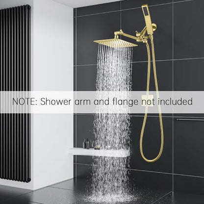 G-Promise All Metal 10" Dual Square Shower Head Combo | Rain Shower Head | Handheld Shower Wand | Adjustable | 3-Way Diverter | 71" Extra Long Hose - A Bathroom Upgrade (Polished Brass) | Built to Last, Easy Install, Adjustable Height & Angle for All Heig