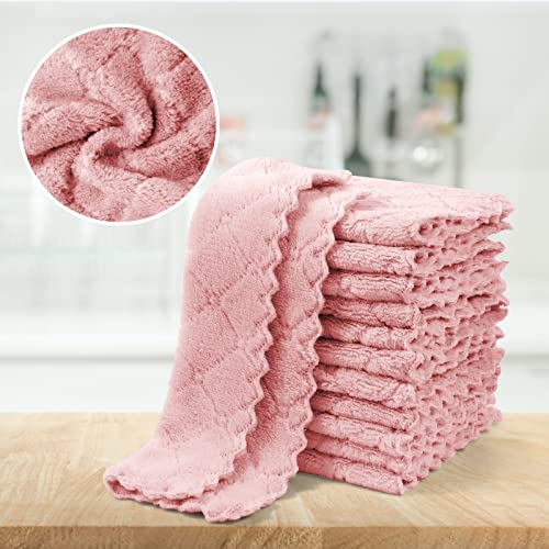 UMANI 12 Pack Microfiber Cleaning Cloths Reusable Textured Cleaning Rags | 10 x 6 Inch, Soft Absorbent Quick-Dry Cloths for Kitchen, Bathroom, Countertop and Household Cleaning - color: Pink