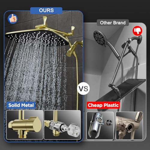 Veken Gold 11.8" High Pressure Shower Head with Handheld, Leak-Proof Design | Handheld Shower Head with Multi Spray Modes,Rainfall Combo with 15" Metal Extension Arm,Detachable Dual Shower,Regaderas Para - color: Pure Gold, size: 11.8 Inch High Pressure