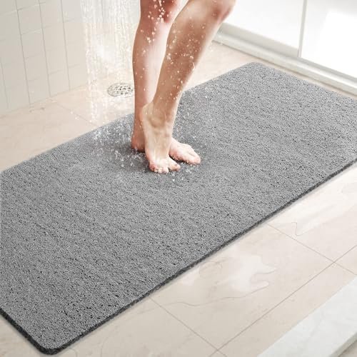 LuxStep Shower Mat Bathtub Mat Non-Slip Bath Mat with Drain, Quick Drying | 47x16 inch PVC Loofah Bathmat for Tub,Shower,Bathroom,Grey - color: Stylish Grey, size: 47" x 16" (Rectangular)