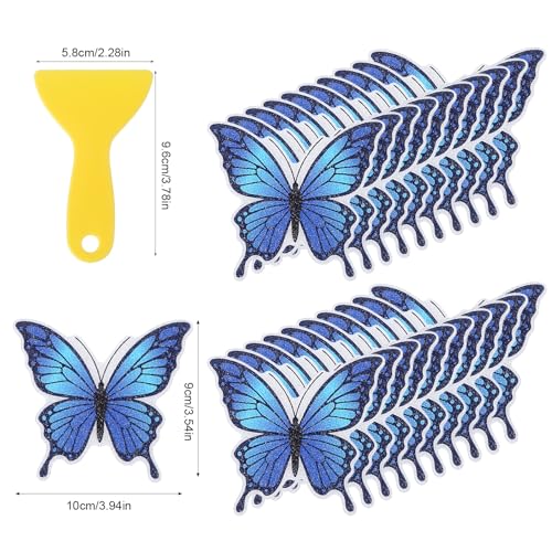 20 PCS Butterfly Non Slip Bathtub Stickers, Adhesive Anti Slip | Decal Treads for Shower & Bath Tub with Scraper for Safety Bathroom Tubs, Shower Floor, Stairs(Blue)