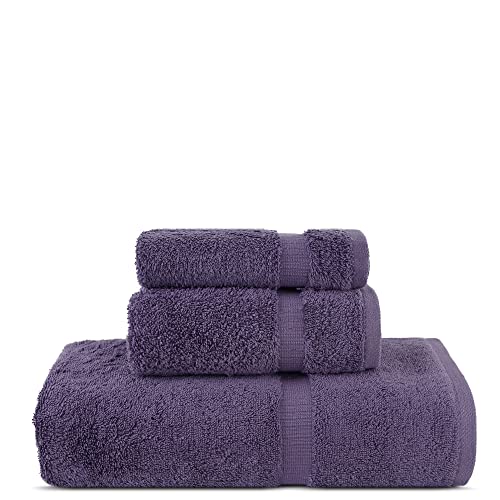 Chakir Turkish Linens Personalized 3 Piece Towel Set, 100% Cotton Luxury Turkish Towels for Bathroom, Soft Absorbent Towel Set with Bath Towel Hand Towel and Washcloth, Plum - color: Plum