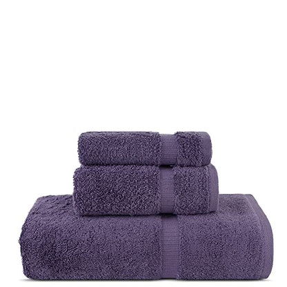 Chakir Turkish Linens Personalized 3 Piece Towel Set, 100% Cotton Luxury Turkish Towels for Bathroom, Soft Absorbent Towel Set with Bath Towel Hand Towel and Washcloth, Plum - color: Plum