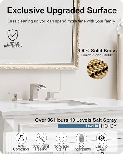 Waterfall Bathroom Faucet 3 Hole, Brushed Nickel 8 Inch 2 Handles | Lead-Free Brass, Widespread Style, Pop Up Drain, Pre-installed cUPC Water Hose, For Vanity Lavatory Modern, 10-Min Install - color: Brushed Nickel