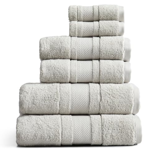 Luxury 100% Cotton Bath Towels Set | 6-Piece Set | Grey | 700 GSM | Premium Bath Towels | Ultra Soft Thick Plush & Highly Absorbent | Luxury Hotel & Spa Bathroom Towels - color: High Rise Grey, size: 6 Piece Set