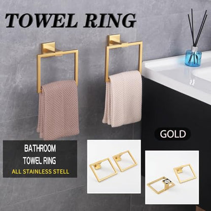 GERZWY Bathroom Hand Towel Holder Gold Stainless Steel Towel Ring for Bath Kitchen Garage Heavy Duty Wall Mounted JG1916-2BE - color: Gold