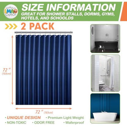 2 Pack | Navy Blue Plastic Shower Curtain Or Liner, 72x72 Inch Lightweight Plastic Bathroom Shower Showroom Inner Curtain with Rustproof Metal Grommet Holes and Weighted Magnets - color: Navy Blue