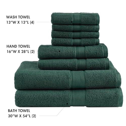 Madison Park 800GSM 100% Cotton Bathroom Bath Towel Set of 8, Dark Green | Long Staple, Highly Absorbent, Durable Hotel Spa Quality, Quick Dry, Double Stitched Hems, Lint Reducing, OEKO-TEX Certified - color: Dark Green, size: Multi-Sizes
