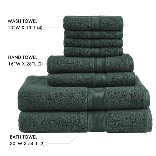 Madison Park 800GSM 100% Cotton Bathroom Bath Towel Set of 8, Dark Green | Long Staple, Highly Absorbent, Durable Hotel Spa Quality, Quick Dry, Double Stitched Hems, Lint Reducing, OEKO-TEX Certified - color: Dark Green, size: Multi-Sizes