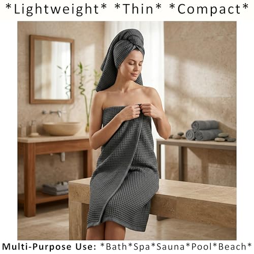 PÜSKÜL 2-Piece Natural 100% Turkish Cotton Waffle Bath Towels Extra-Large | Dark Gray, 32x63" Bath Sheet Towel, Light Soft Absorbent Quick-Dry Lint-Free Premium Honeycomb Weave Oeko-Tex Made in Turkiye - color: Anthracite Dark Gray, size: Bath Towels - Pa